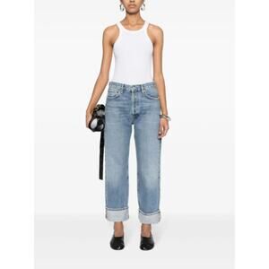 Agolde Fran Denim Jeans Blue Size 32 Button Fly Organic Cotton Casual Staple